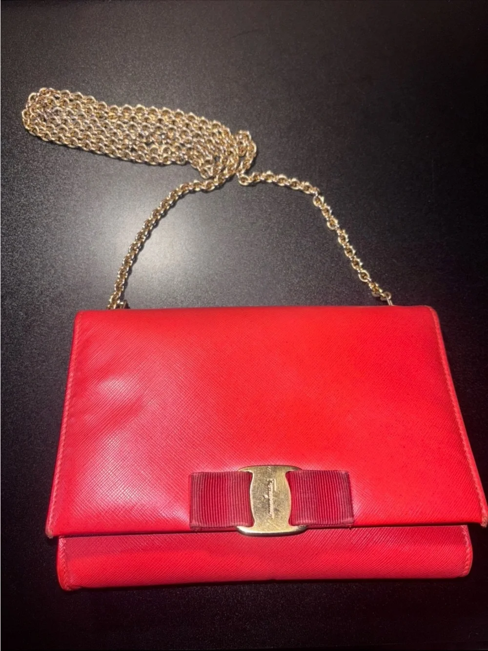 Salvatore Ferragamo Miss Vera Bow Cross Body Bag Original Chain